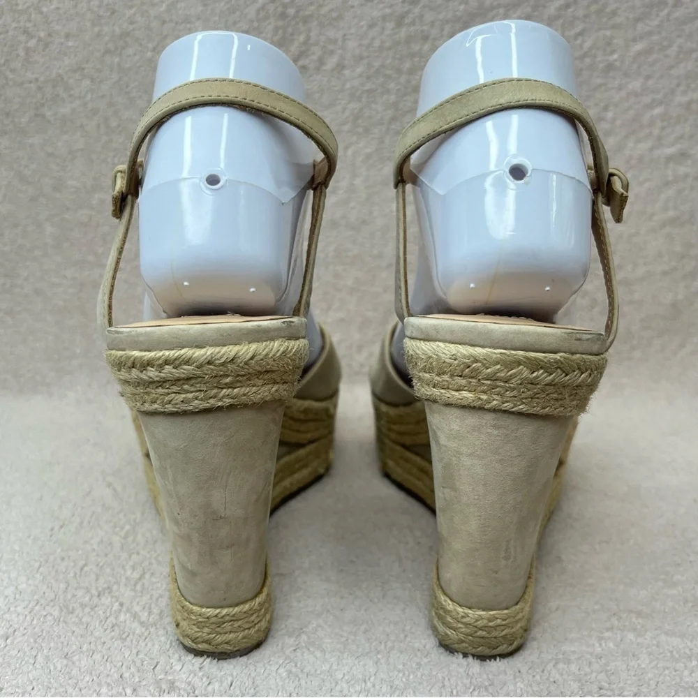 Badgley Mischka Nubuck Leather Espadrille Wedges Tan/Beige Womens 9 Formal Bride